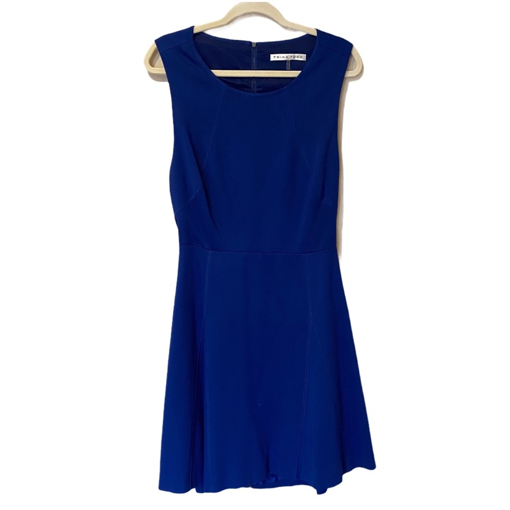 Trina Turk Delphine Cutout Back Ponte Knit Blue Fit and Flare Dress (14) - Picture 3 of 13